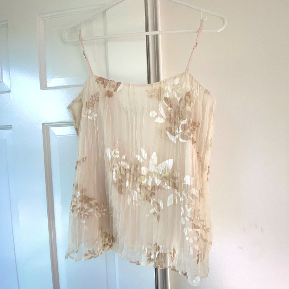 Vince Floral Appliqué Burnout Crush Pleated Tank